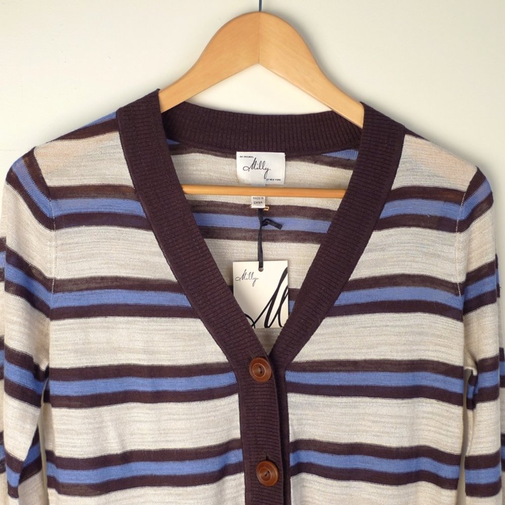 ★NWT Milly Linen Striped Boyfriend Cardigan/ Small - Picture 2 of 4